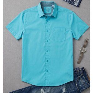Guess Mens Turquoise Short-Sleeve Button-Up Casual Shirt XL